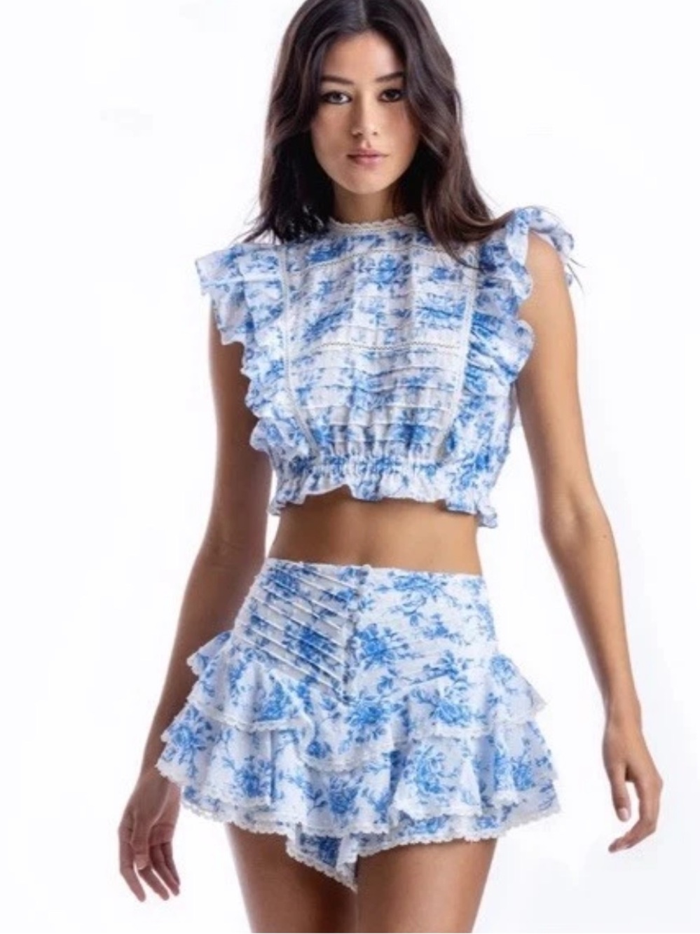 NWT SET Fillyboo Sunday Set In Sunday Blue Floral Shorts & Crop Top Size XS